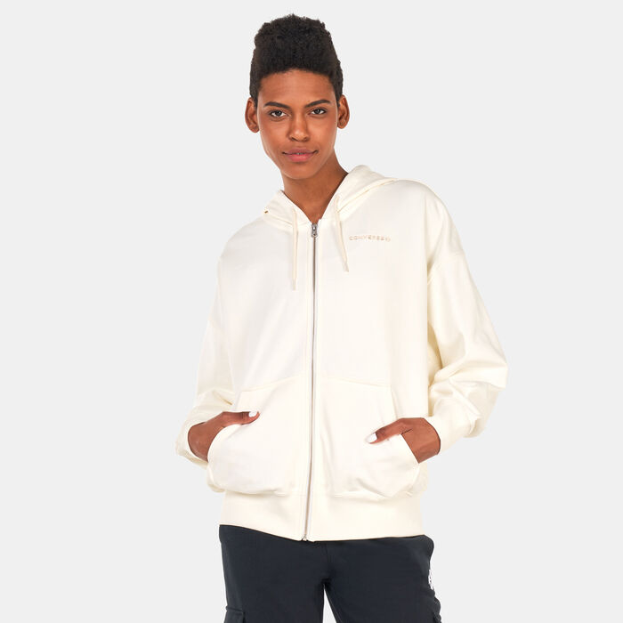 Converse Women's Oversized Full-Zip Hoodie White Converse Women's Oversized Full-Zip Hoodie White image number 0