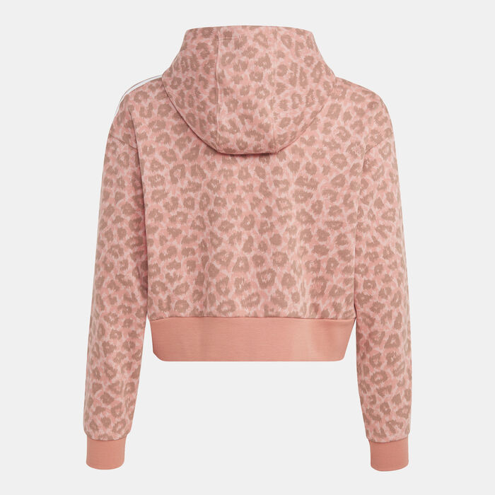 adidas Originals Kids' Animal Allover Print Crop Hoodie Peach image number 1