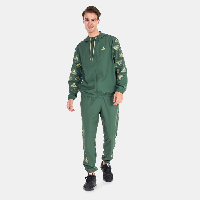 adidas Men's Woven Allover Print Track Suit Green adidas Men's Woven Allover Print Track Suit Green image number 0