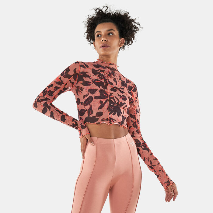 Reebok Women's Classics Flourishing Mesh Long Sleeve Shirt Pink Reebok Women's Classics Flourishing Mesh Long Sleeve Shirt Pink image number 0