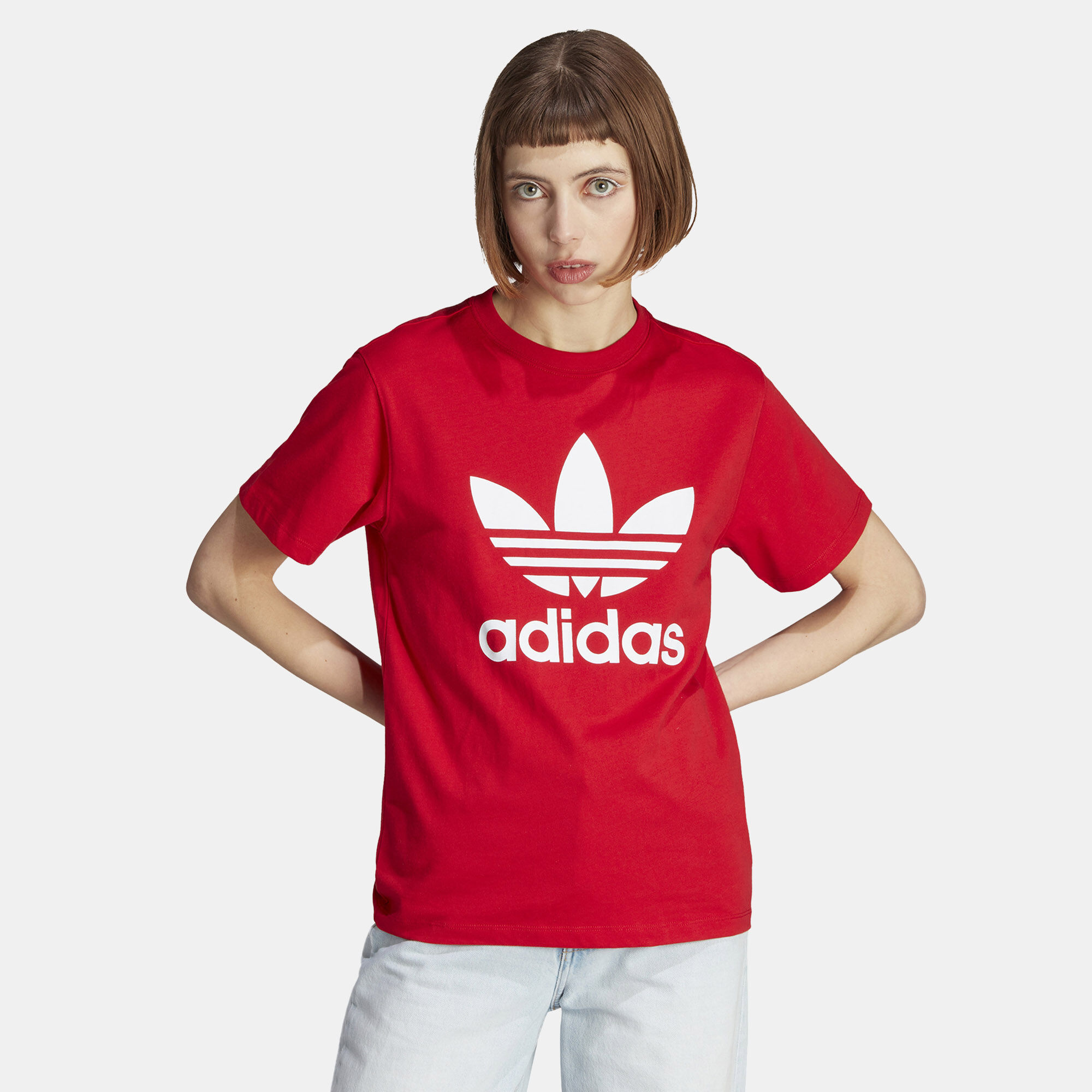 Red adidas trefoil t shirt cheap