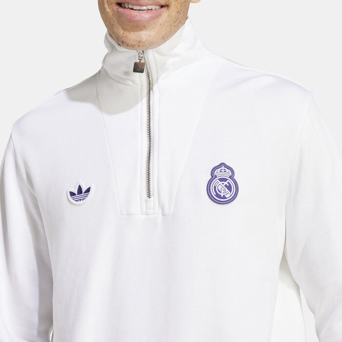 adidas Men's Real Madrid Terrace Icons 1/2-Zip Top White adidas Men's Real Madrid Terrace Icons 1/2-Zip Top White image number 4