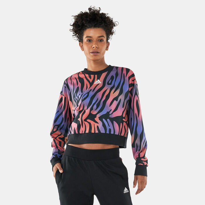adidas Women's Tiger-Print Sweatshirt Multi-Color image number 0