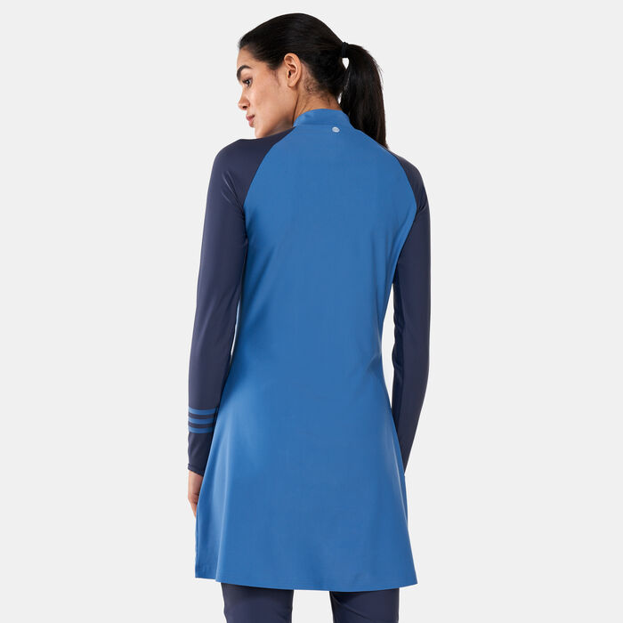adidas Women's 3-Stripes Colorblock Long Sleeve Swimming Top Blue adidas Women's 3-Stripes Colorblock Long Sleeve Swimming Top Blue image number 1