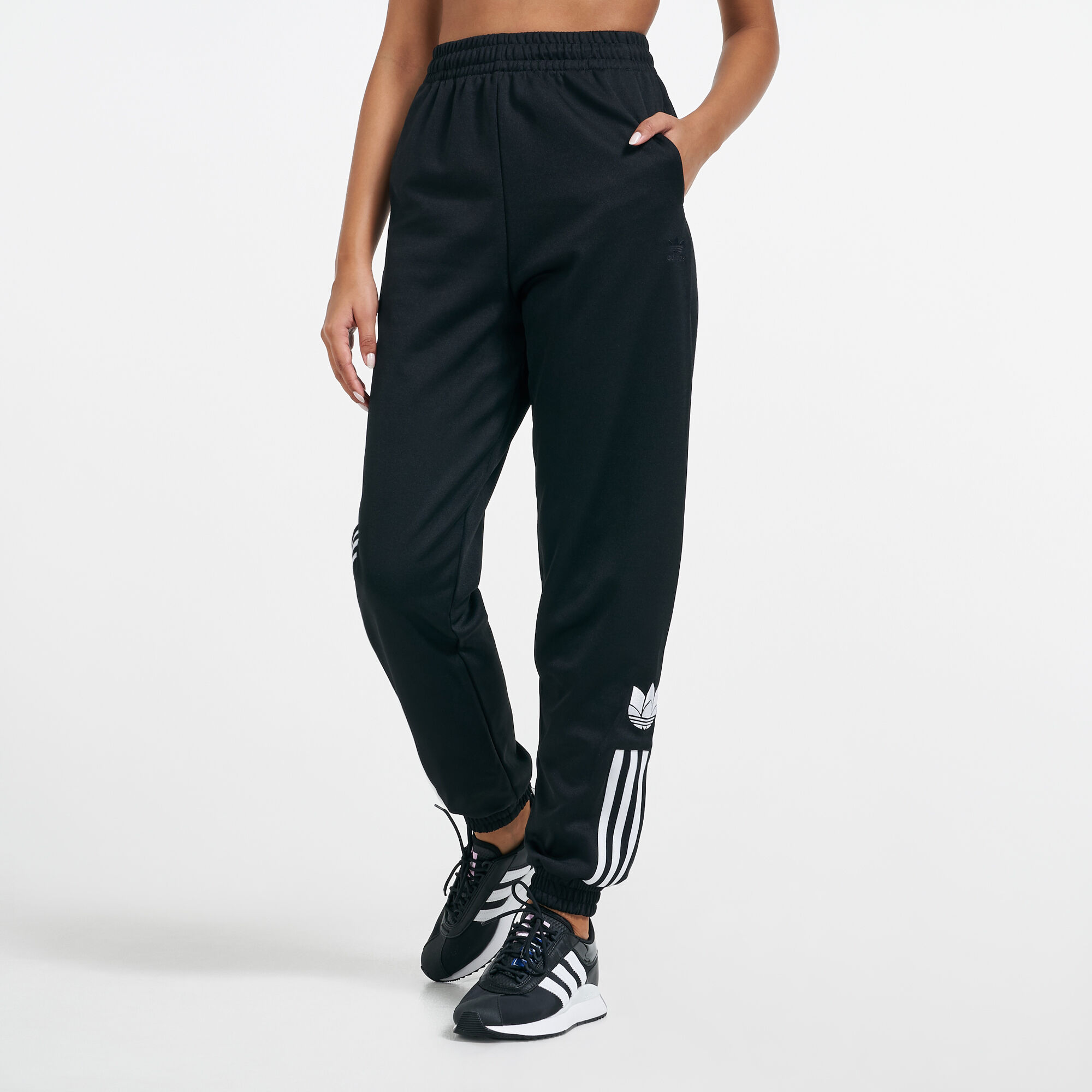 Adidas Womens Small Track Pants Superstar Black Trefoil Joggers Zip Ankle