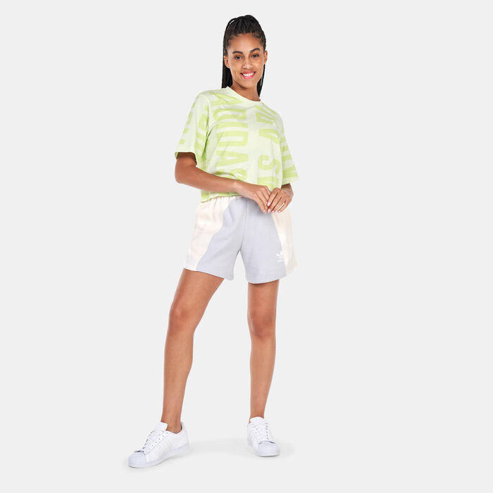 adidas Women's Essentials Oversized Allover Print Cropped T-Shirt Green image number 2