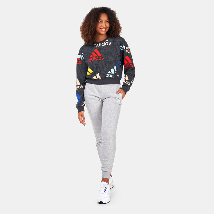 adidas Women's Essentials Multi-Coloured Logo Crop Sweatshirt Grey image number 2